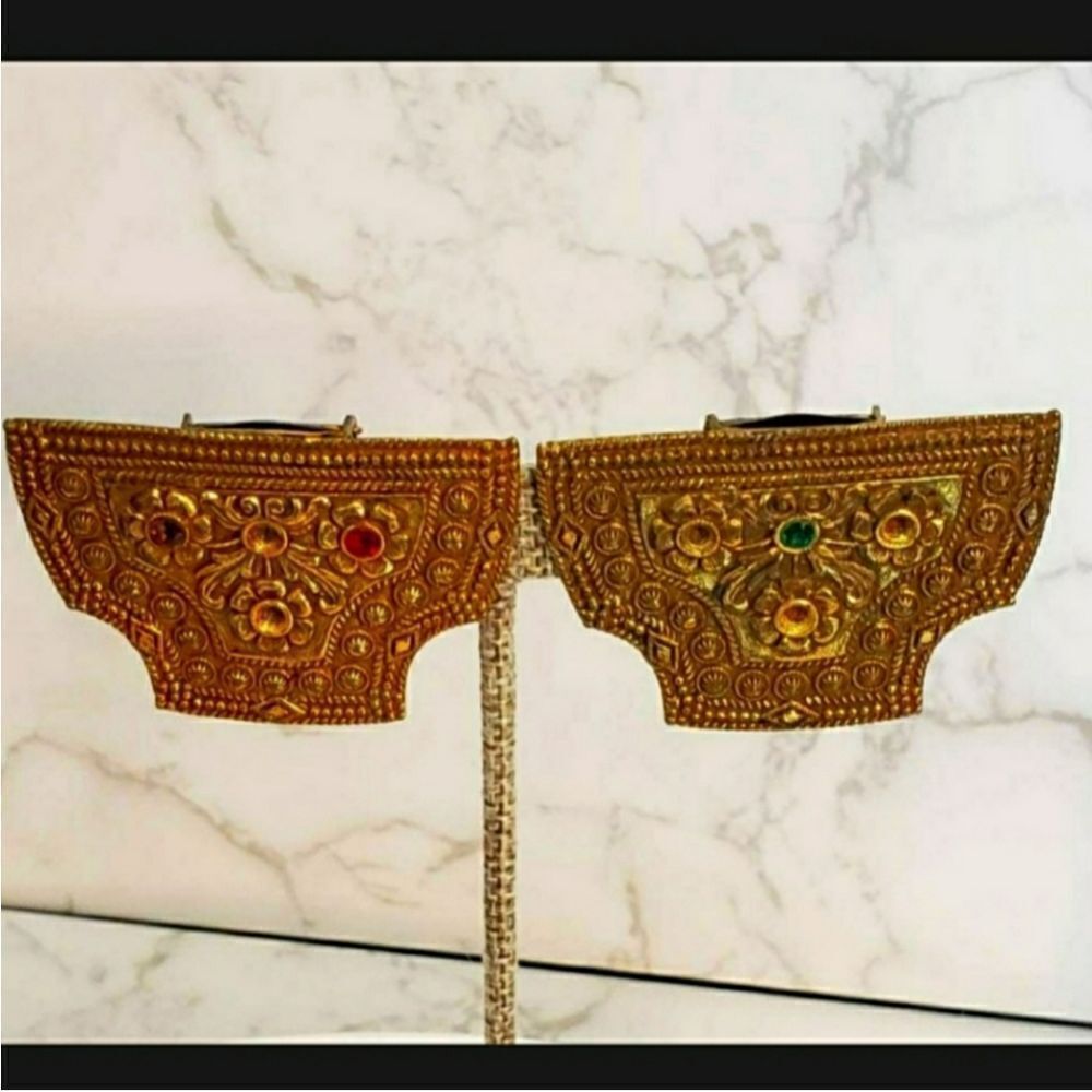 VINTAGE 1930s Czech Art Deco Dress Clips Embossed & Embellished Gilt Brass